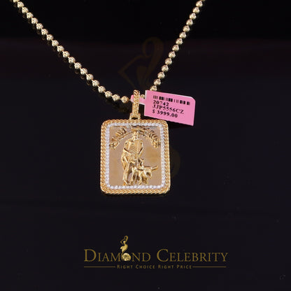 DiamondCelebritees Men's 925 Silver 0.66ct CZ ST LAZARUS "1" inch 3D look Yellow Square Pendant