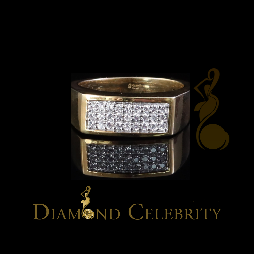 DiamondCelebritees Sterling Mens 0.81ct Yellow Cubic Zirconia Silver Rectangle Fashion Ring Size 9