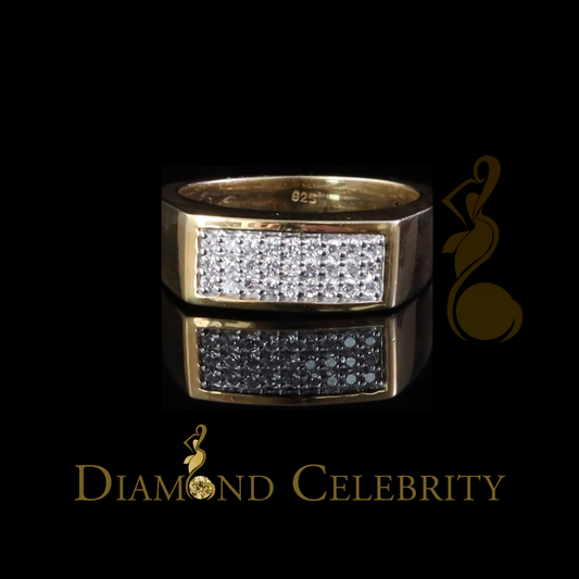 DiamondCelebritees Sterling Mens 0.81ct Yellow Cubic Zirconia Silver Rectangle Fashion Ring Size 9