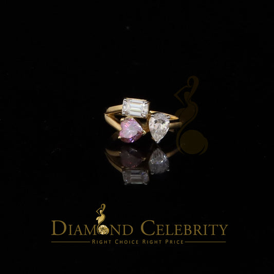 DiamondCelebritees Women Silver Yellow VVS D 2.50CT Pink Moissanite Toi et Moi Engagement Ring SZ7