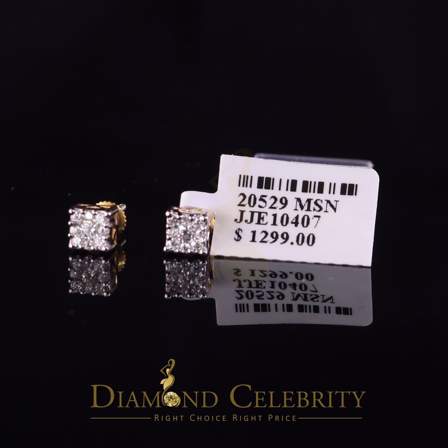 DiamondCelebritees Real Moissanite Stud Square Earrings 10k Real Yellow Gold 0.33ct VVS 'D' Color