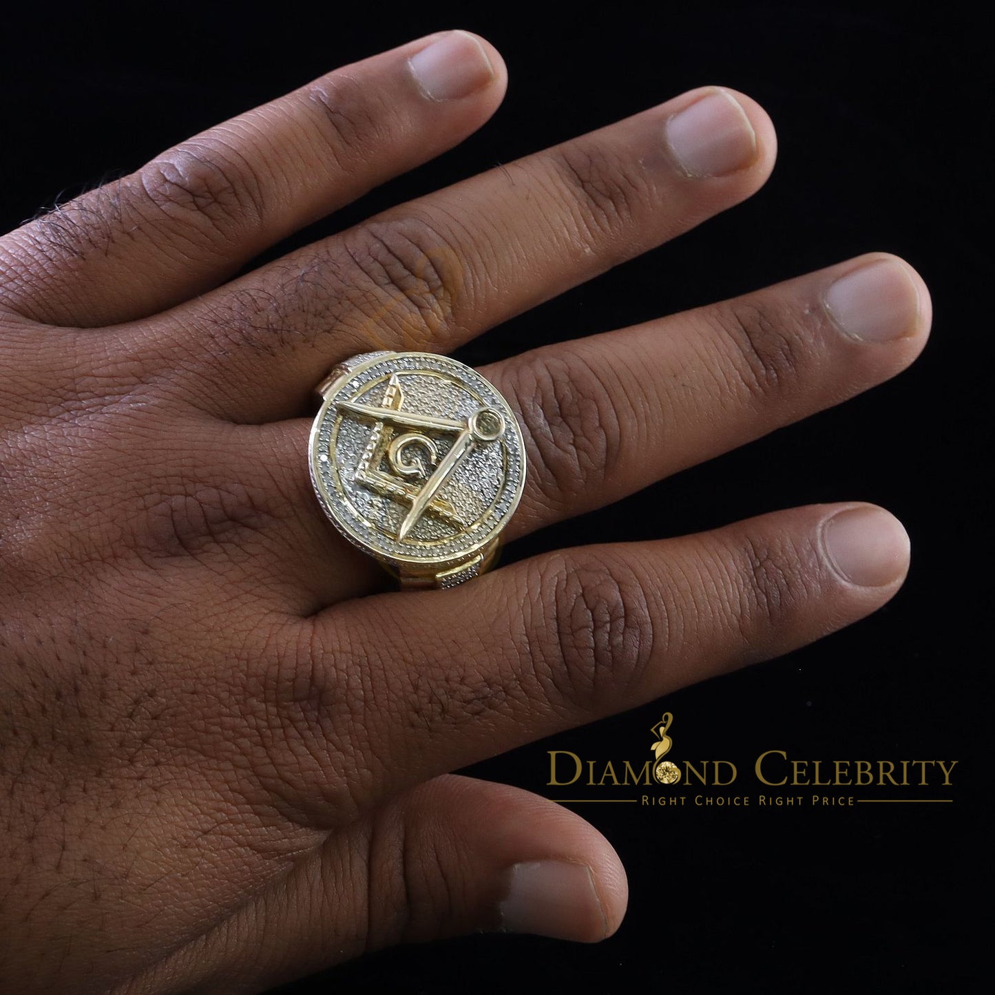 DiamondCelebritees Real 0.25CT Diamond Yellow 925 Silver Men's Adjustable Ring From Size 10 to 12