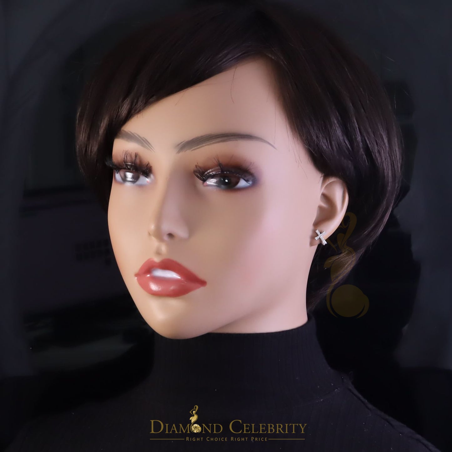 Diamondcelebritees 925 Silver Round Shape White Hip Hop Cross Stud Earrings 22 Moissanite for Women