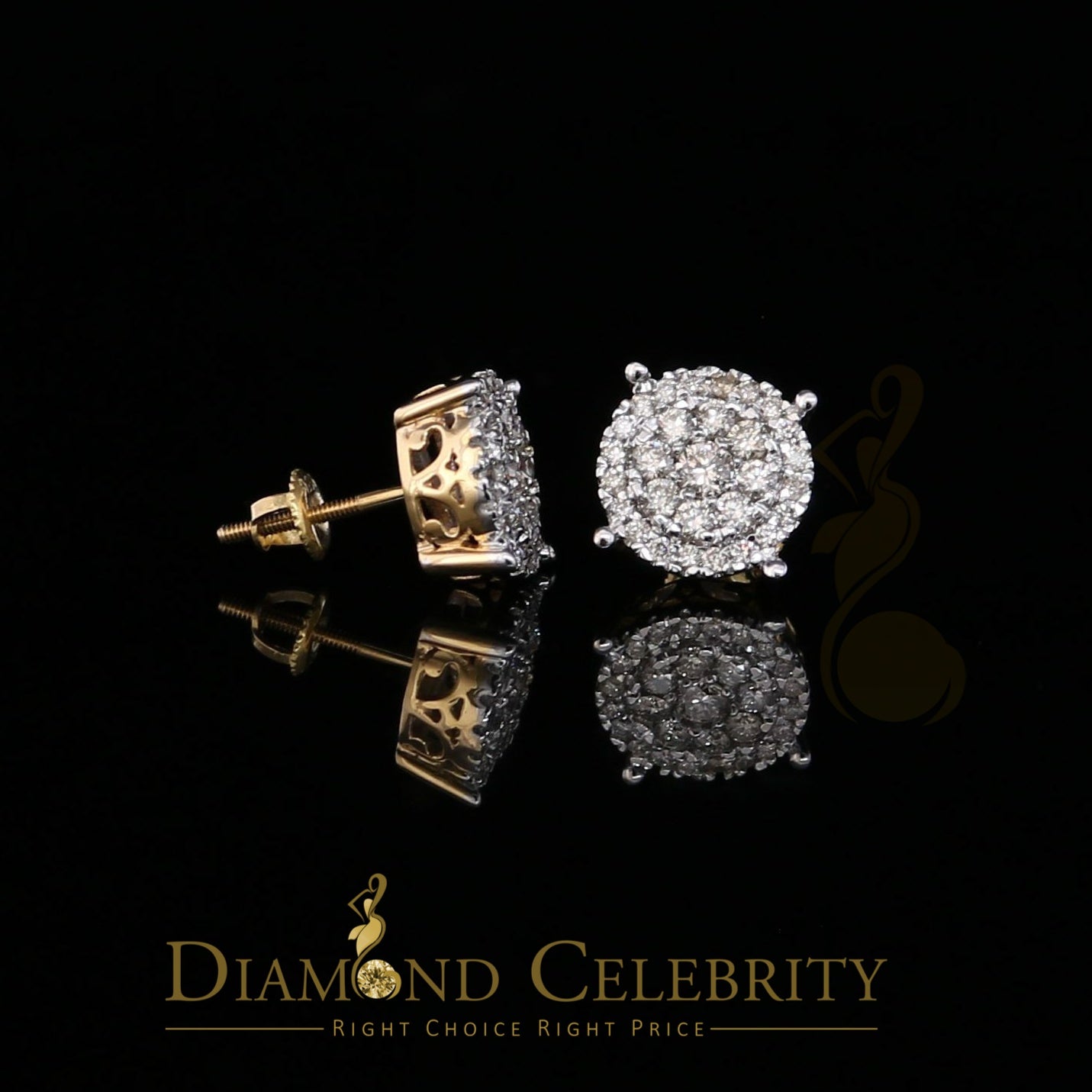 DiamondCelebritees Men's/Women's 10K Real Yellow Gold with 1.20CT Real Diamond Stud Earrings