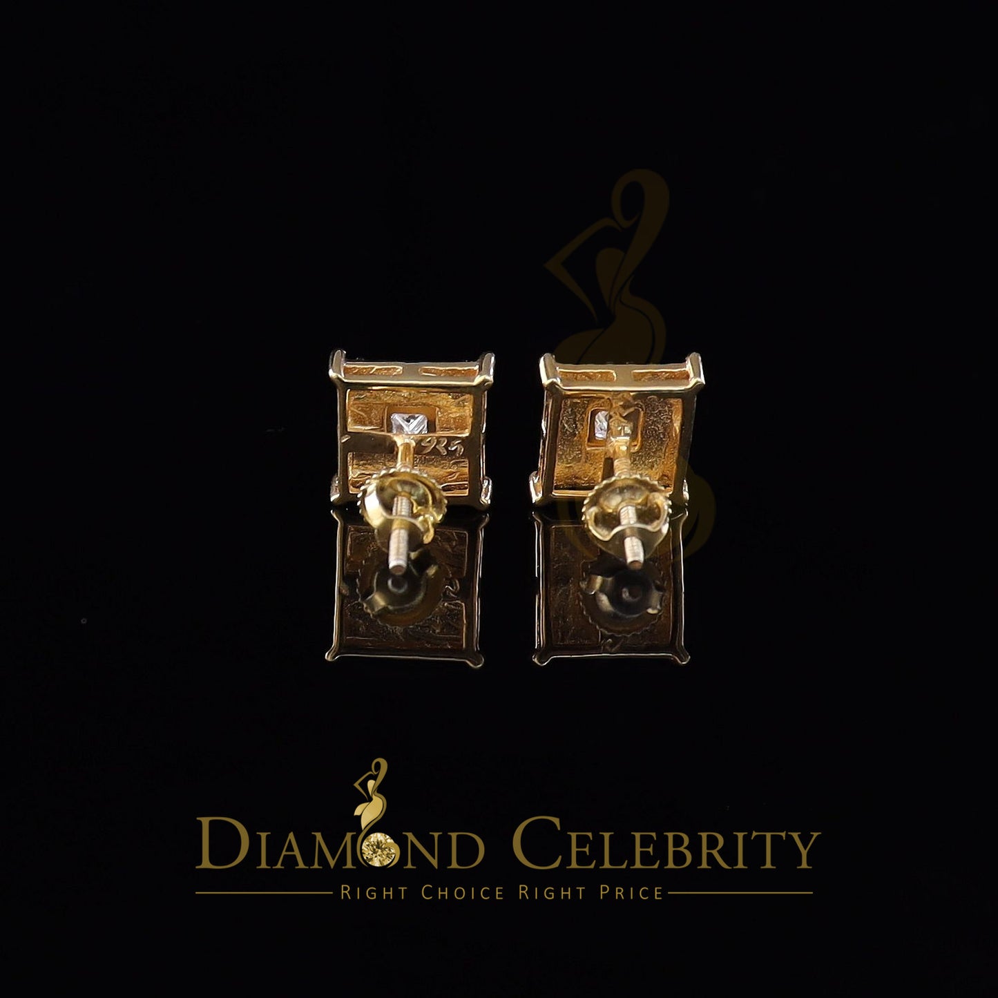 DiamondCelebritees 0.10ct Diamond Stud Earrings Yellow 925 Sterling Silver For Men's & Women's
