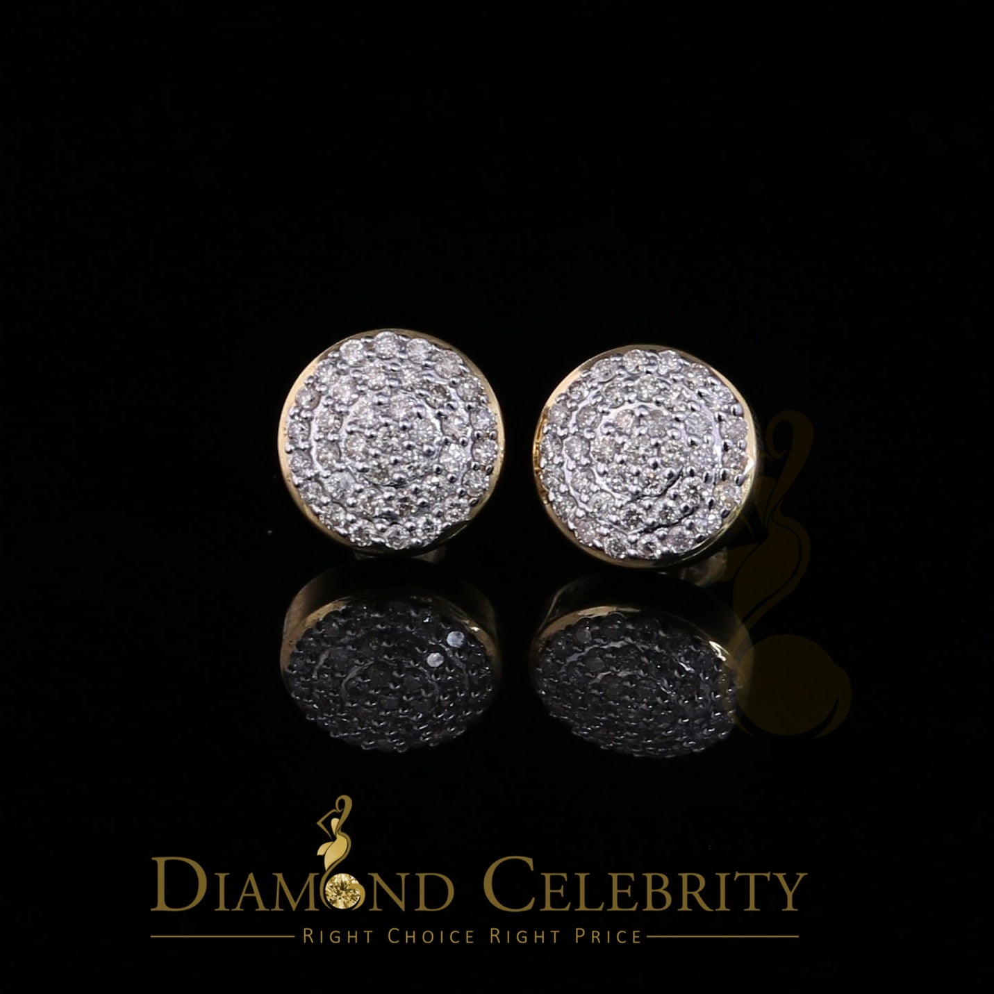 DiamondCelebritees 10K Real Yellow Gold Real Diamond 0.75CT Men's/Women's Stud Round Earring