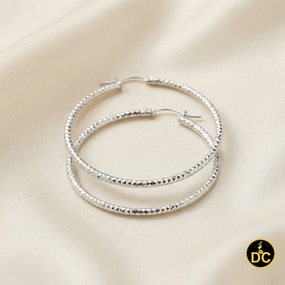 925 Sterling Silver Diamond-Cut Shimmering Honeycomb Textured 39mm Hoop Earrings