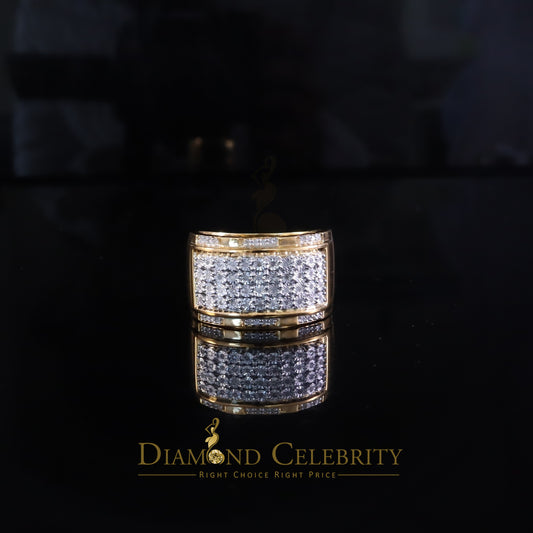 DiamondCelebritees Big 0.25ct Real Diamond 925 Yellow Miracle set Silver Wide Men's Band Ring SZ10