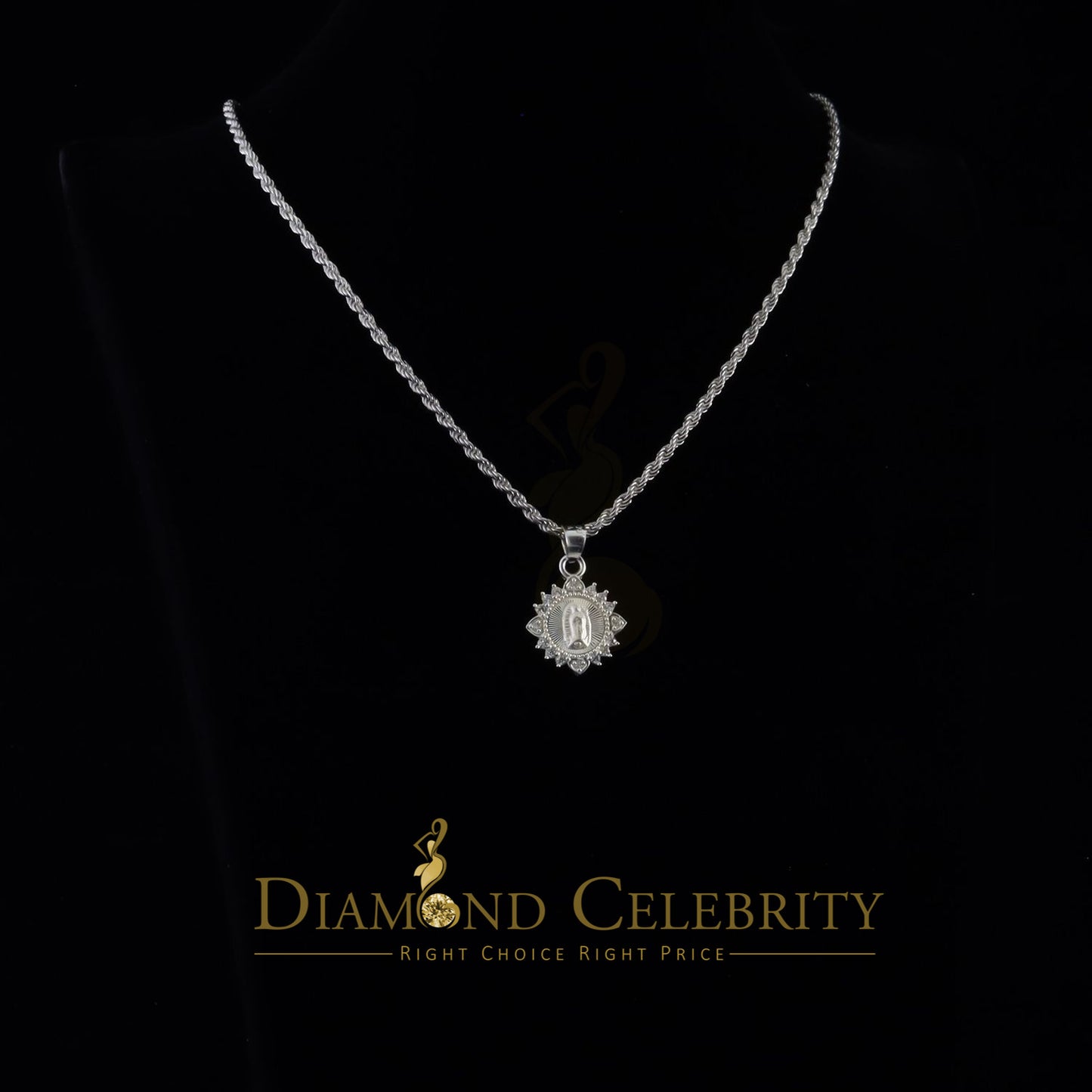DiamondCelebritees 925 Sterling Silver Circle Lady Guadalupe Men's/Women's Pendant White Religious