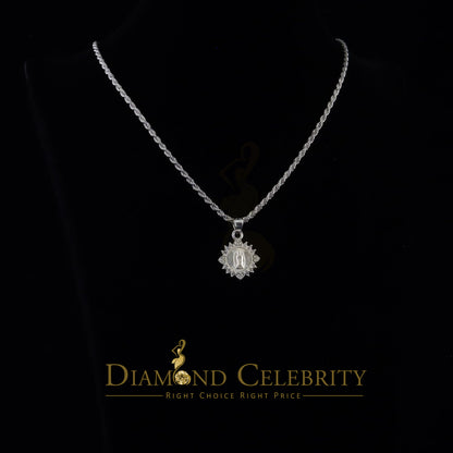 DiamondCelebritees 925 Sterling Silver Circle Lady Guadalupe Men's/Women's Pendant White Religious