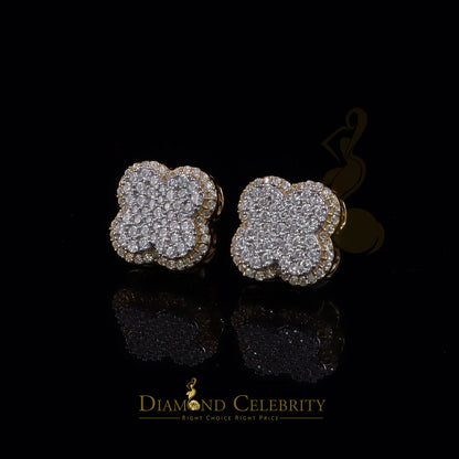 DiamondCelebritees New 1.00ct 925 Sterling Silver Yellow Moissanite Clover Stud Earrings For Women