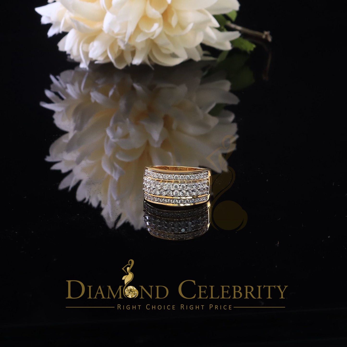 DiamondCelebritees 925 Sterling Yellow Silver 6.00ct Cubic Zirconia Round For Men's Ring Size 8