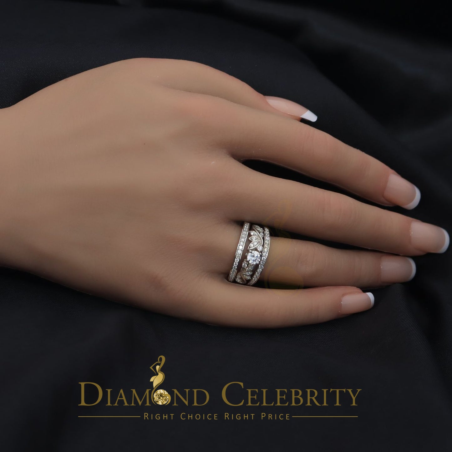 DiamondCelebritees 2.0ct Cubic Zirconia White 925 Sterling Silver Women 3PC Wedding Ring Size 7