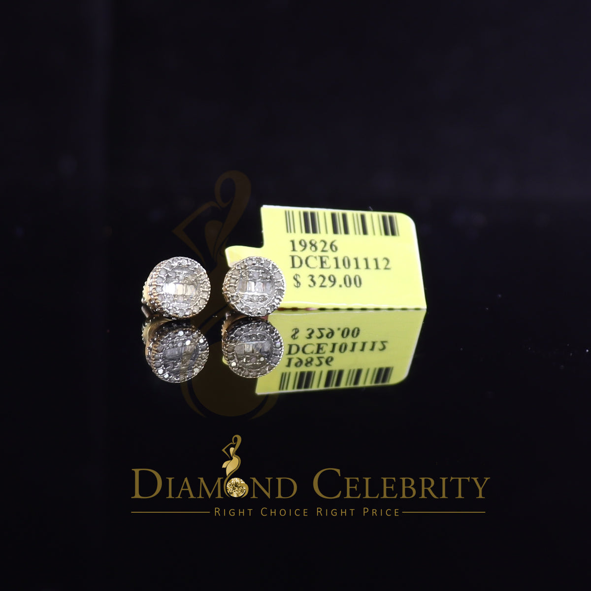 DiamondCelebritees 925 Sterling Yellow Silver 0.20ct Diamond Men's & Womens Style Round Earrings