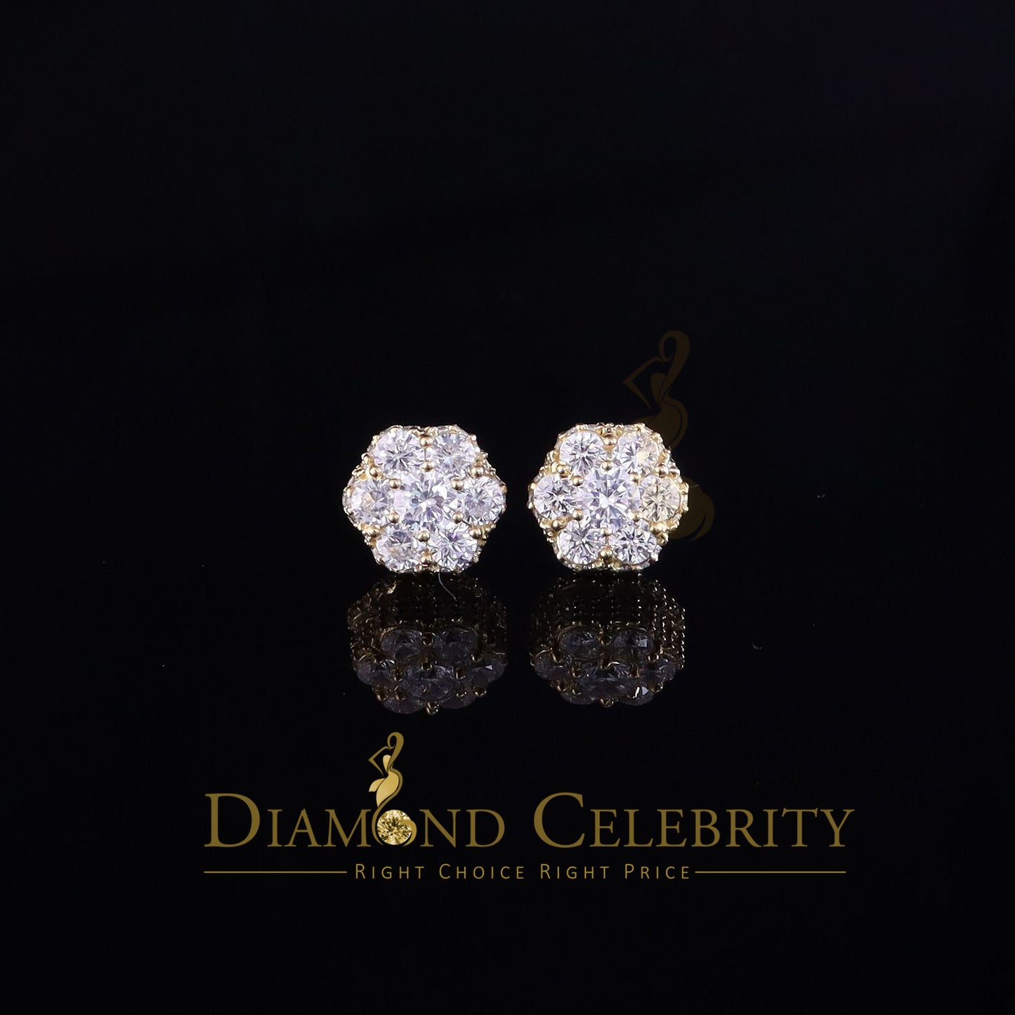 DiamondCelebritees  Round Style Earring 2.00ct Cubic Zirconia 925 Sterling Silver Yellow for He/She