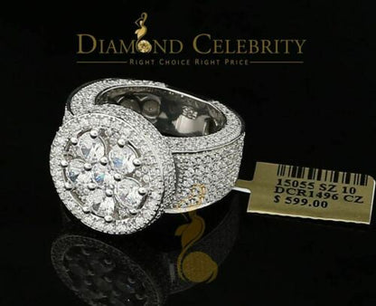 DiamondCelebritees White 925 Silver Sterling 14.00ct Round Cubic Zirconia Fashion Men's Ring SZ9.5
