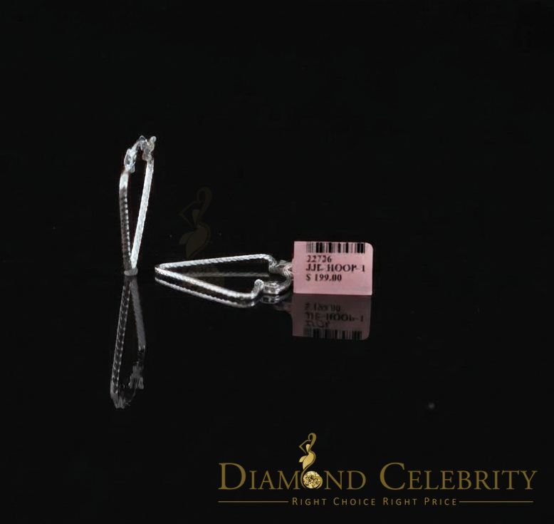 925 Sterling Silver Textured Geometric Diamond-cut Triangle Hoop 21mm Earrings