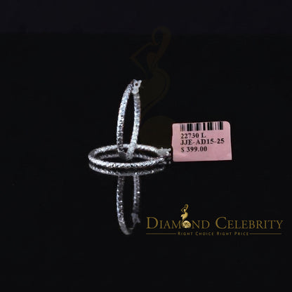 925 Sterling Silver Diamond-Cut Shimmering Honeycomb Textured 24mm Hoop Earrings