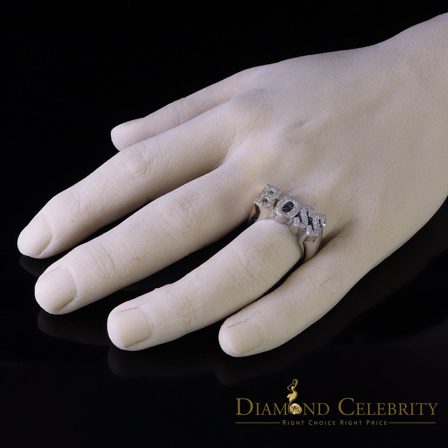 DiamondCelebritees Stylish "BOSS" 925 Silver White 0.50ct Micro Real Diamond Men's Band Ring SZ 8