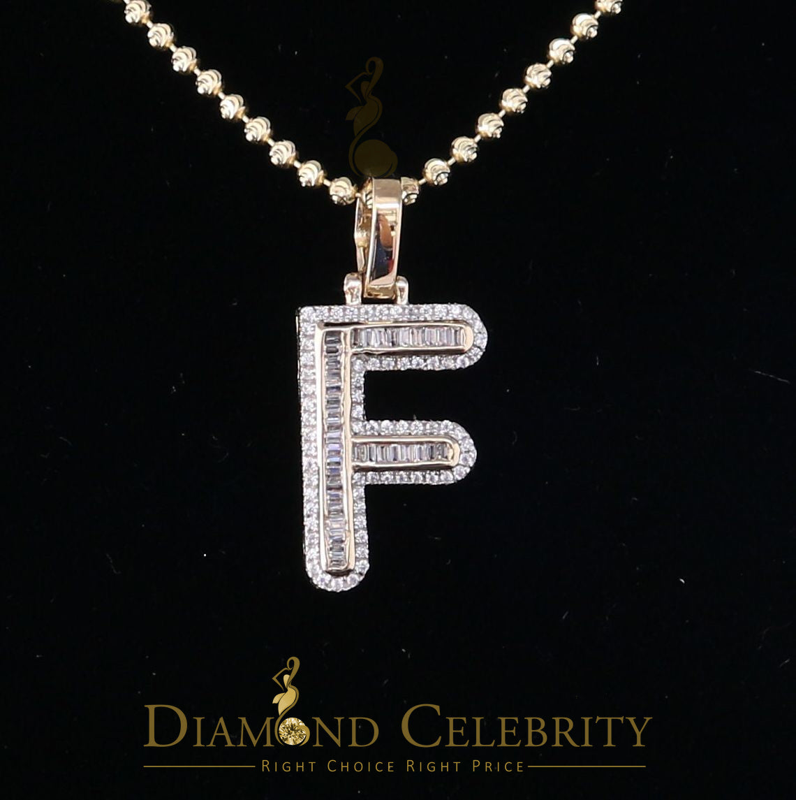 DiamondCelebritees Yellow Bugutte Initial All Alphabet Sterling Silver Pendant with Cubic Zirconia