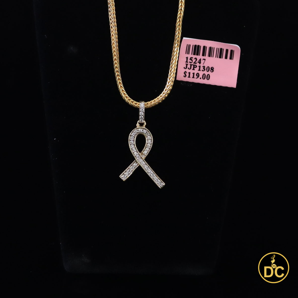 DiamondCelebritees 925 Silver Yellow Clear 0.50ct CZ Hope Ribbon Pendant for Breast Cancer Supports