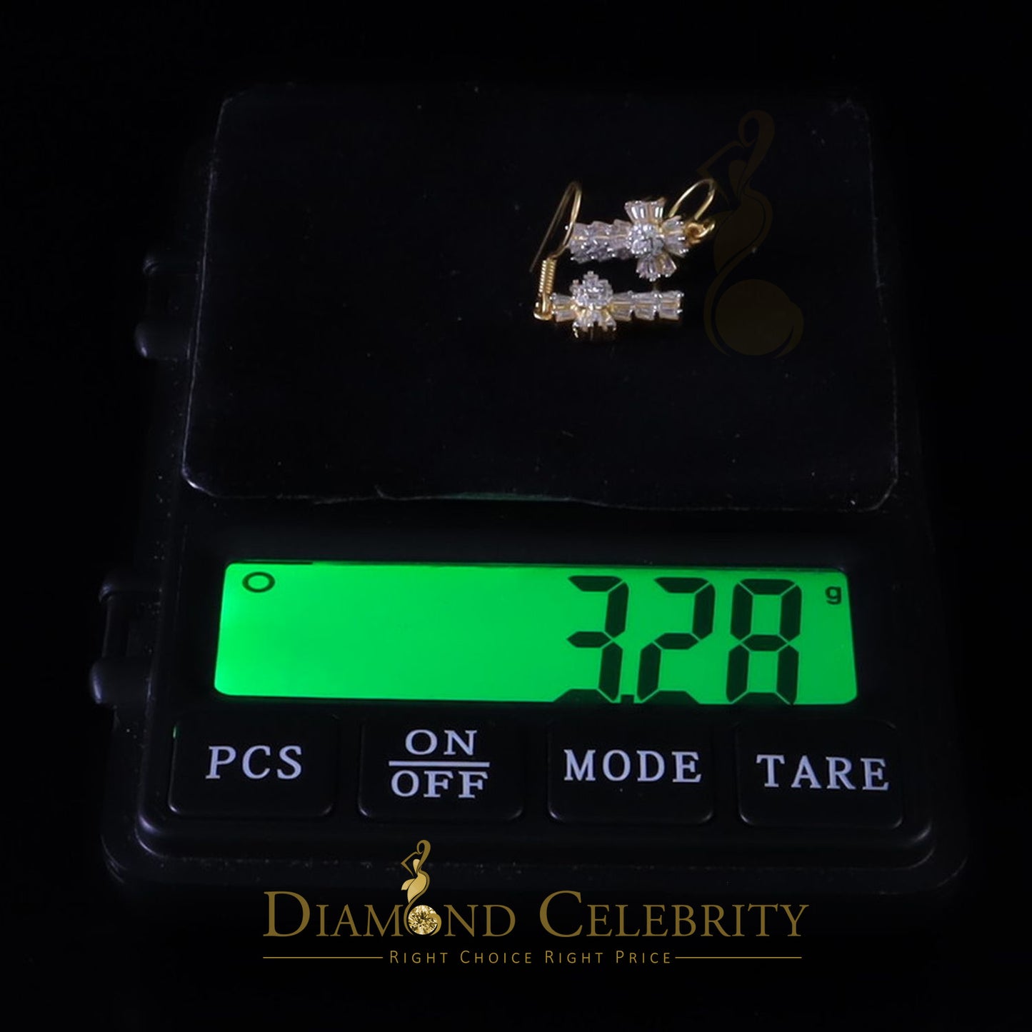 DiamondCelebritees 1.00ct Moissanite Yellow 925 Silver Women's Dangling Cross Fish Hook Earrings