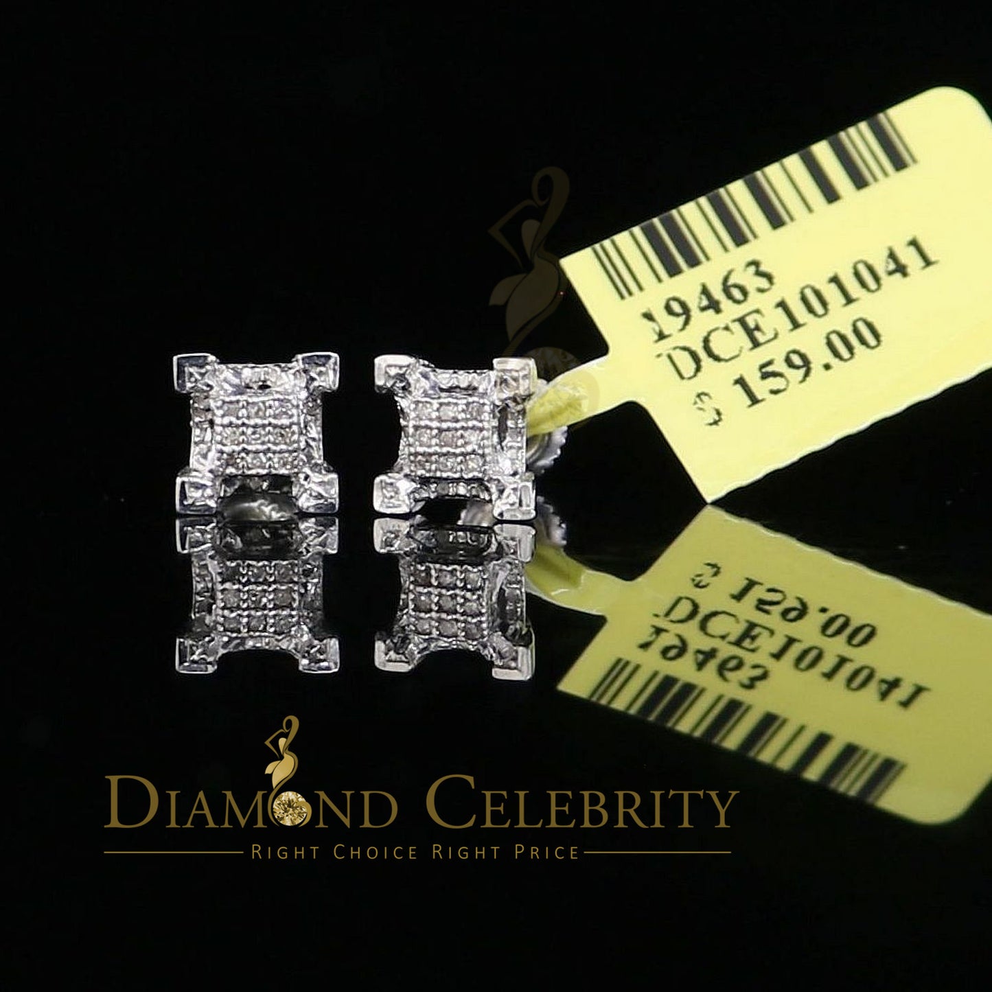 DiamondCelebritees 925 Sterling Silver White Real 0.15ct Diamond Men's & Women's Square Earrings