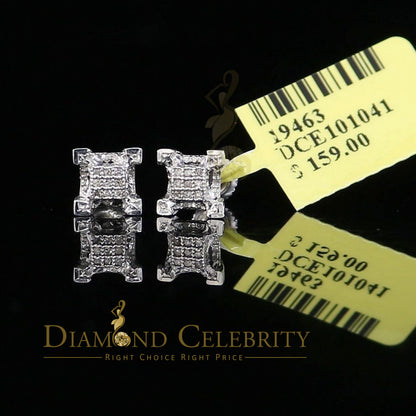 DiamondCelebritees 925 Sterling Silver White Real 0.15ct Diamond Men's & Women's Square Earrings