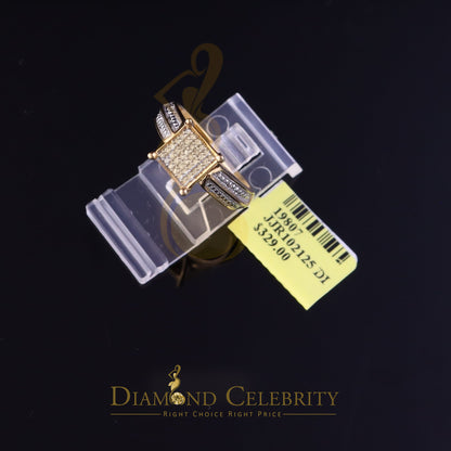 DiamondCelebritees 0.12CT Real Diamond 925 Sterling Yellow Silver Womens Square Fashion Ring Size 7