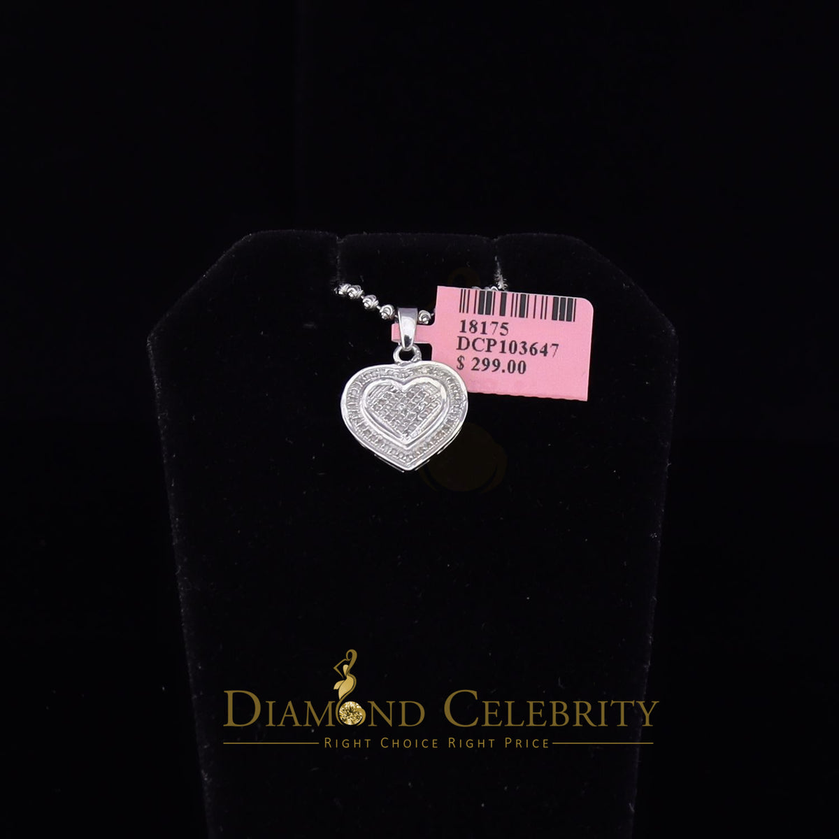 DiamondCelebritees  HEART Charm Real 0.25ct Diamond 925 Sterling Silver Necklace Pendant in White