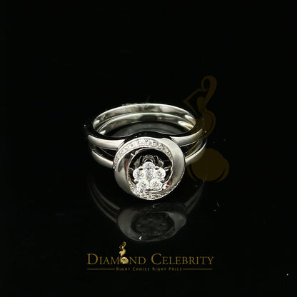 DiamondCelebritees 925 Sterling White Silver 0.45ct Cubic Zirconia Floral Bridal Womens Ring Size 6