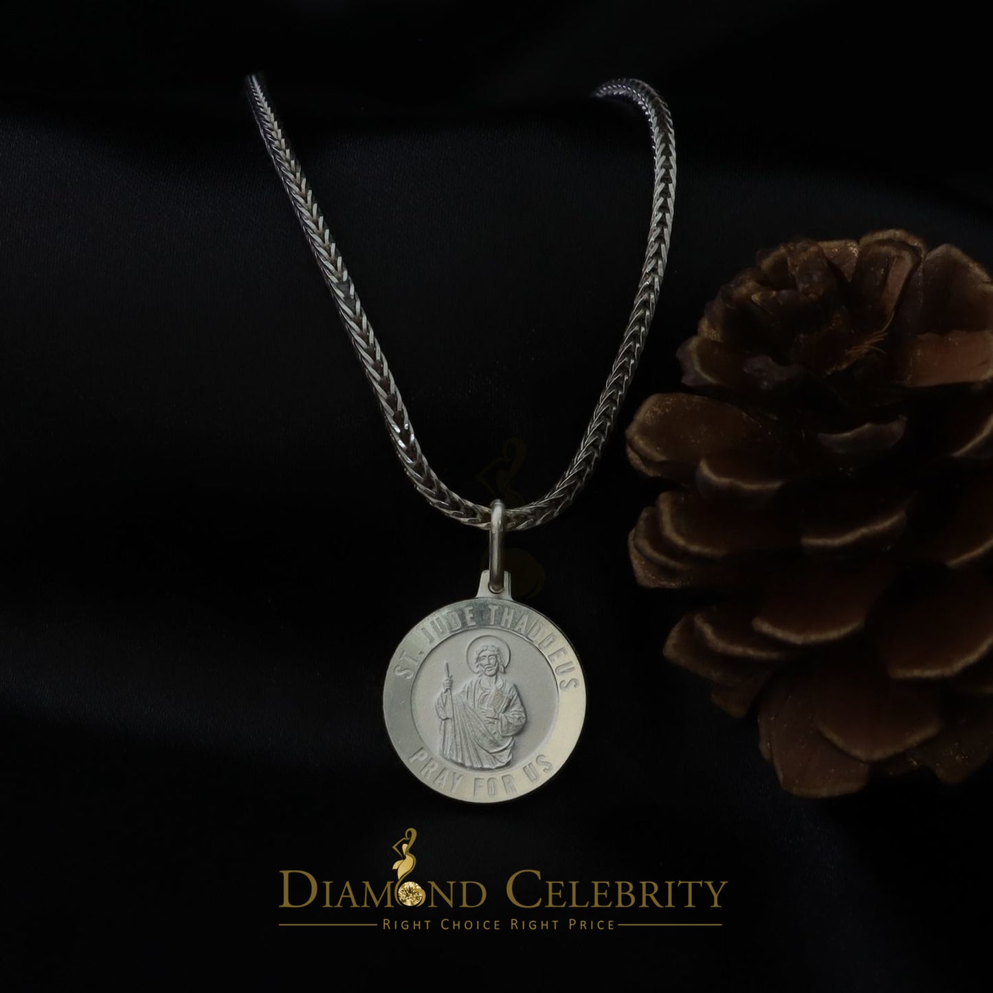DiamondCelebritees 925 Sterling Silver Men's/Women's Saint Jude Thaddeus Pendant White Religious