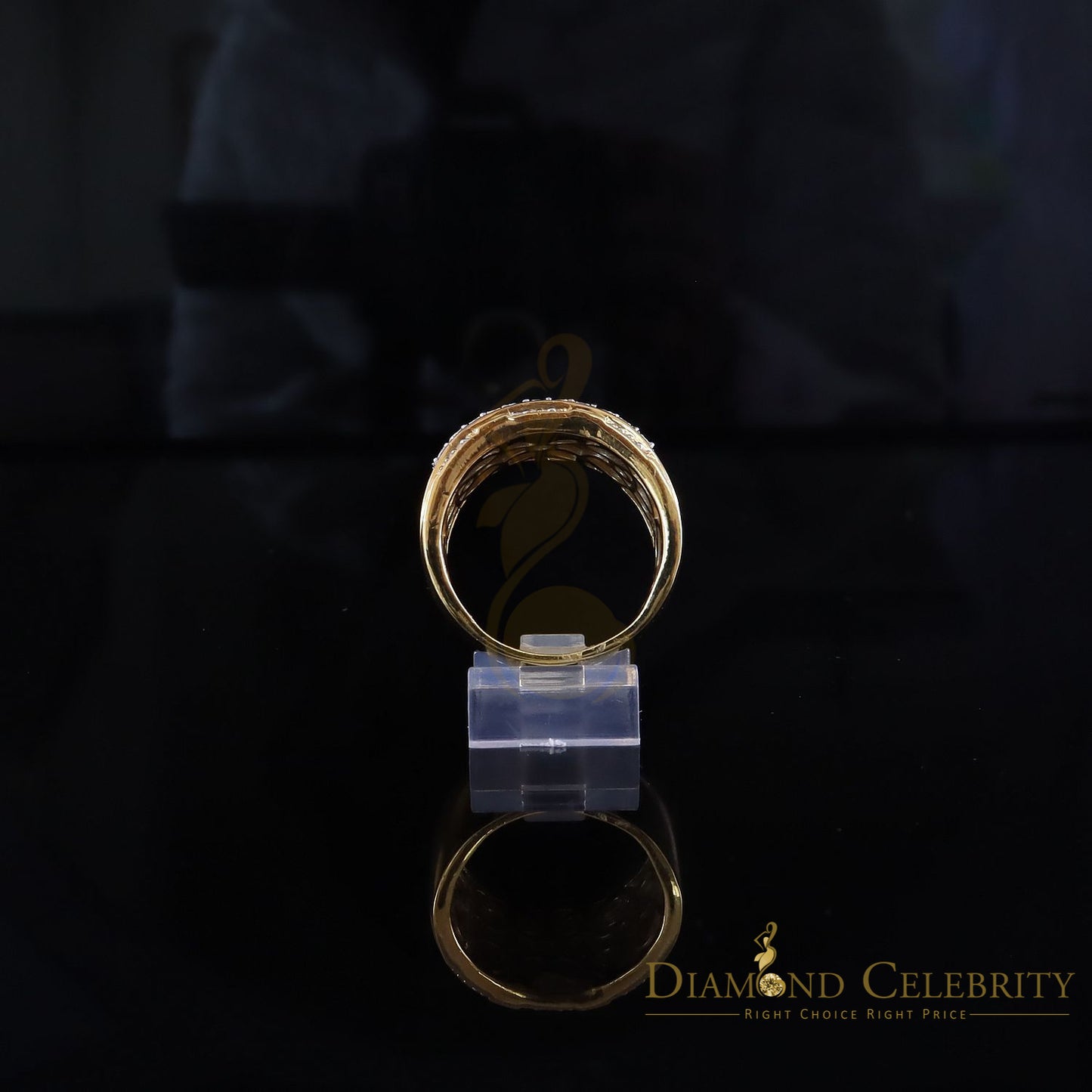 DiamondCelebritees Big 0.25ct Real Diamond 925 Yellow Miracle set Silver Wide Men's Band Ring SZ10