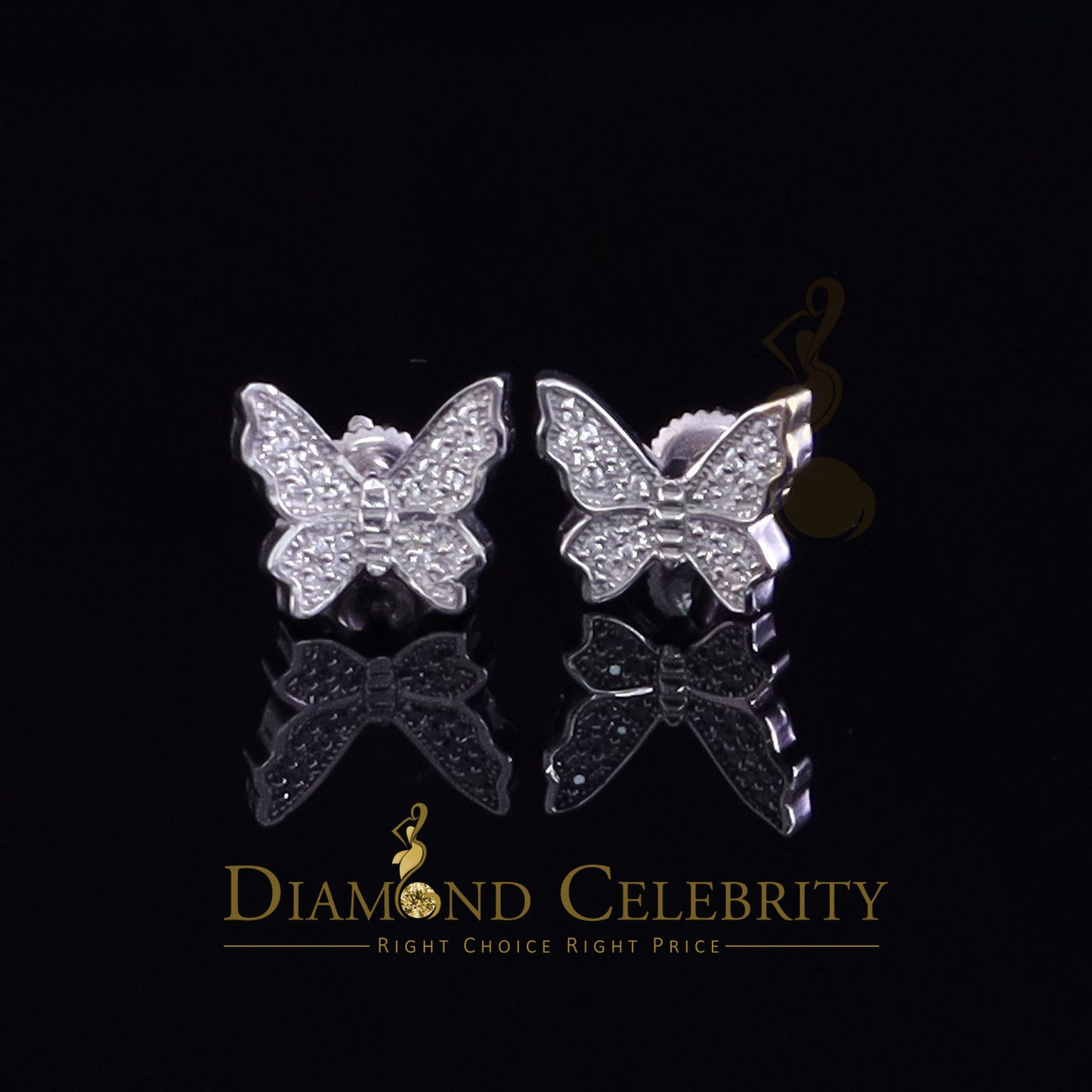 DiamondCelebritees  Women's 0.34ct Cubic Zirconia Butterfly Stud Earrings White 925 Sterling Silver