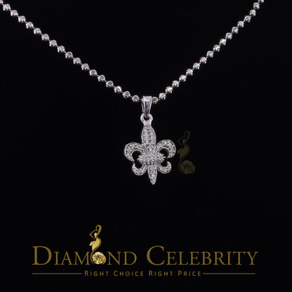 DiamondCelebritees 925 Sterling Silver Fleur de Lis Shape Pendant with 0.38ct Cubic Zirconia