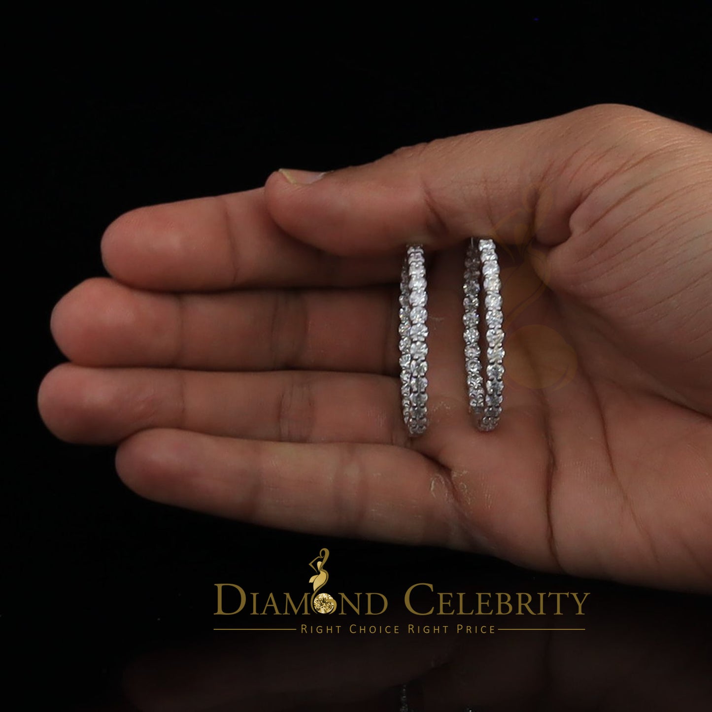 Diamondcelebritees 6.00ct Moissanite White 925 Sterling Silver Women's Hoop Earrings