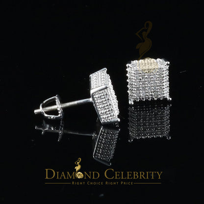 DiamondCelebritees Aretes Para Hombre 925 Silver 0.15ct Diamond Women & Men Square White Earrings