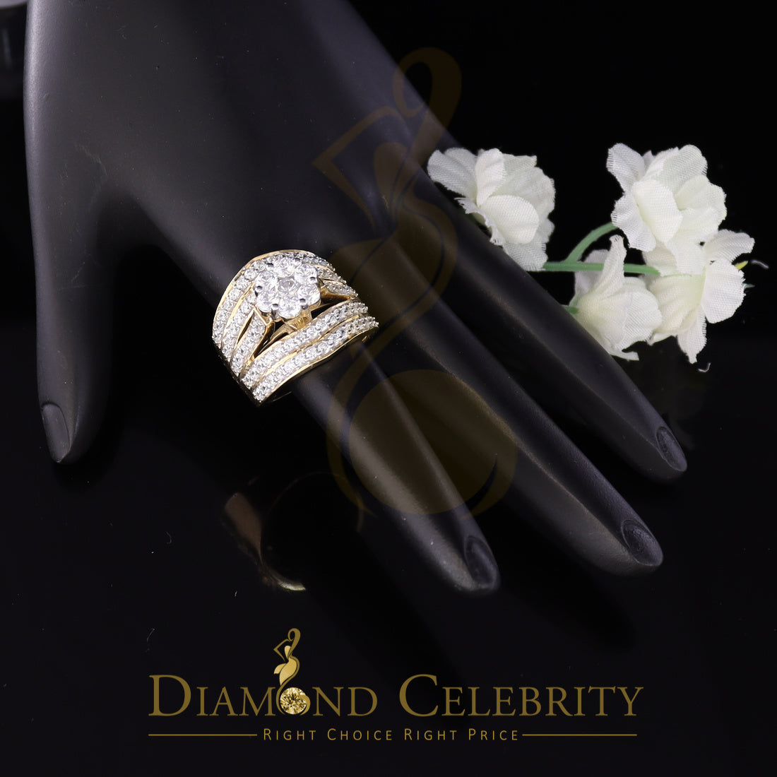 DiamondCelebritees Women's 6.00ct. Cubic Zirconia 925 Yellow Sterling Silver Floral Ring Size 8