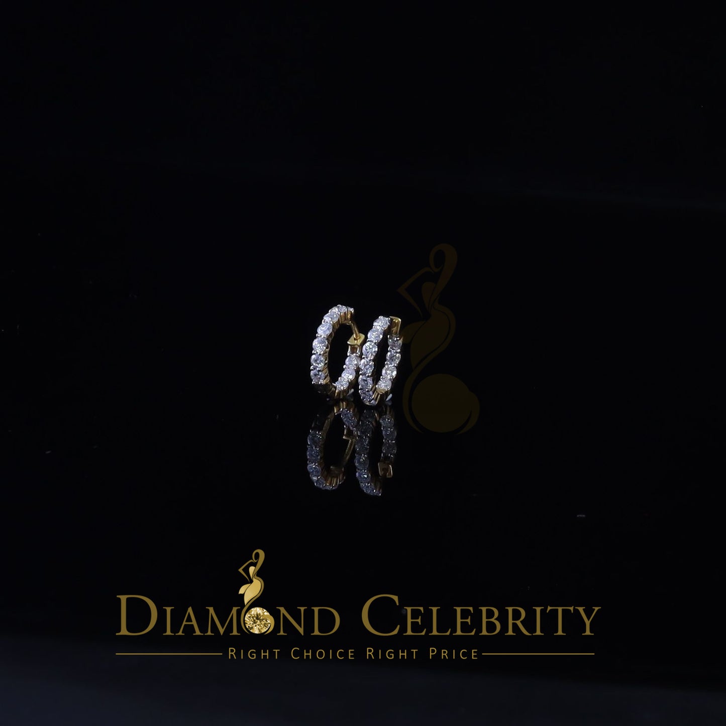 DiamondCelebritees 2.50ct Moissanite Yellow 925 Sterling Silver Women's In and Out Hoop Earrings