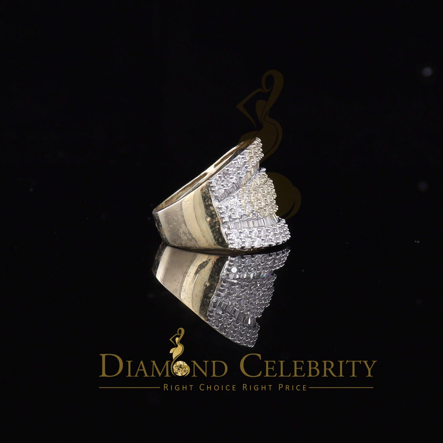 DiamondCelebritees 7.75ct Round/Baguette Cubic Zirconia Cocktail Yellow Sterling Silver Ring Size 7