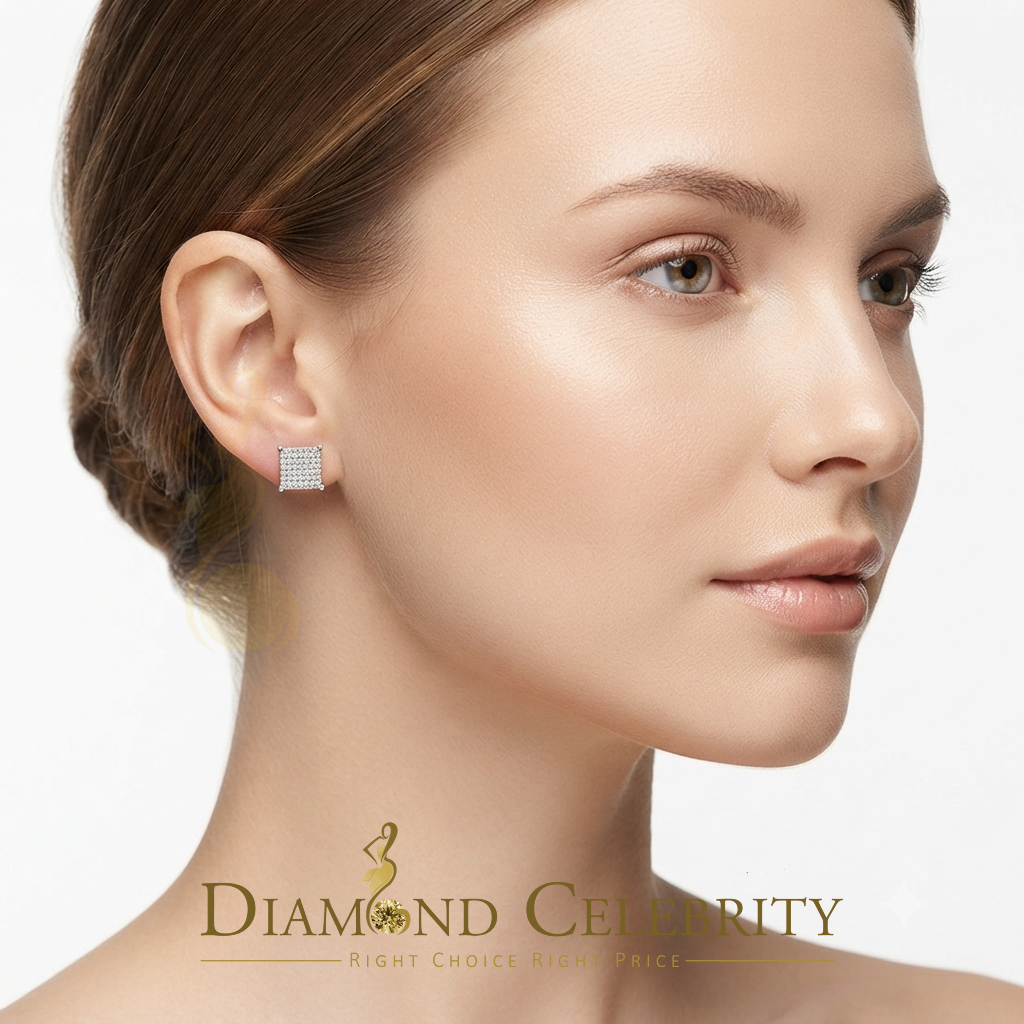 DiamondCelebritees 925 White Silver 0.25 ct Square Real Genuine Diamond Stud Men's Fashion Earrings