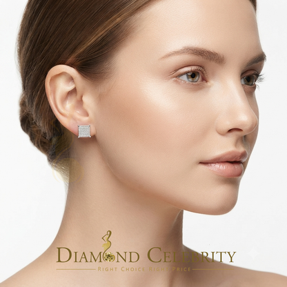 DiamondCelebritees 925 White Silver 0.25 ct Square Real Genuine Diamond Stud Men's Fashion Earrings