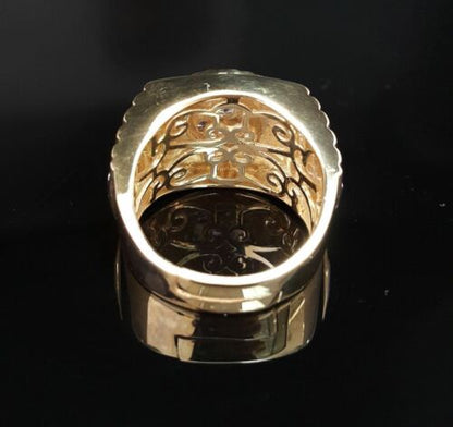 DiamondCelebritees Men's Yellow Silver 1.80ct Round Cubic Zirconia Adjustable Ring From SZ 9 to 11
