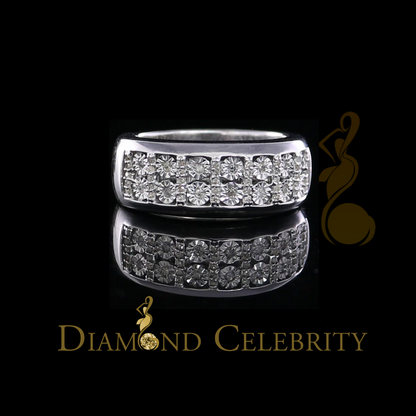 DiamondCelebritees 0.20CT Real Diamond Men's Silver White Micro-Pave Ring Size 11 in Band Style