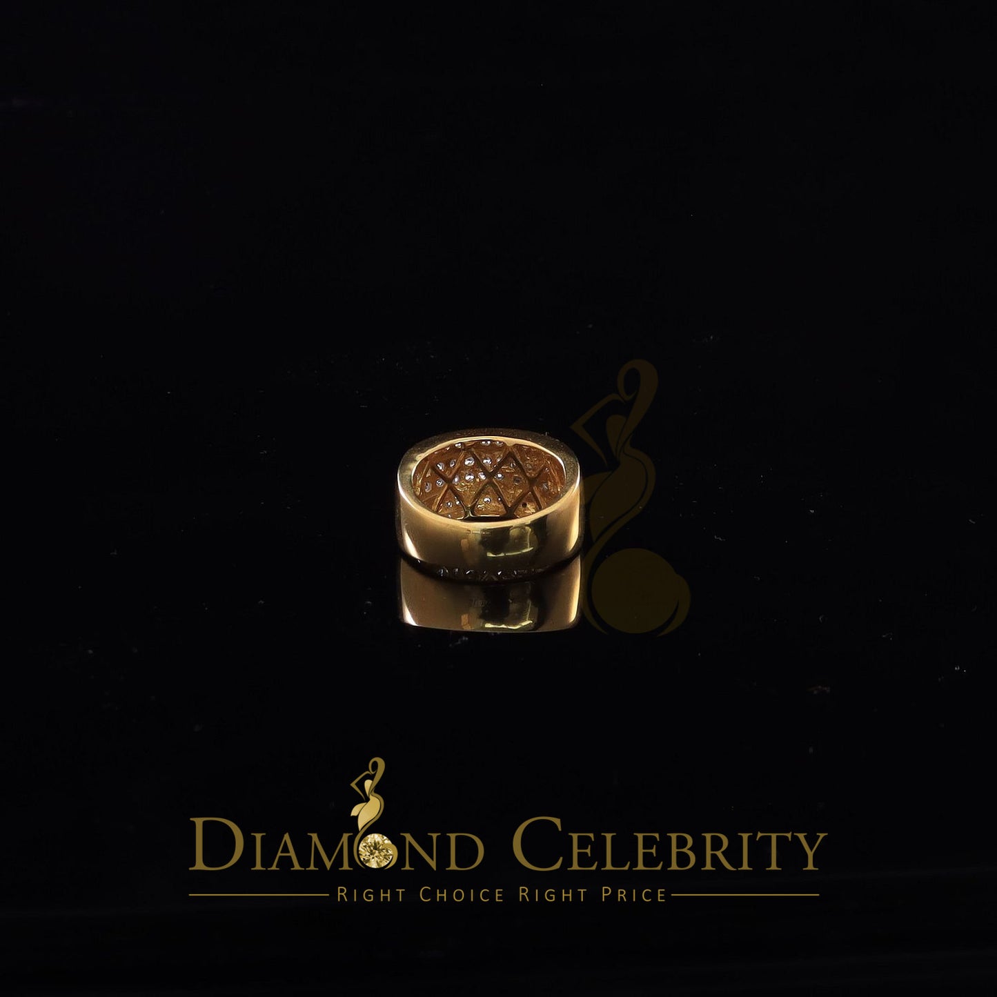 DiamondCelebritees 925 Sterling Yellow Silver 6.00ct Cubic Zirconia Round For Men's Ring Size 8
