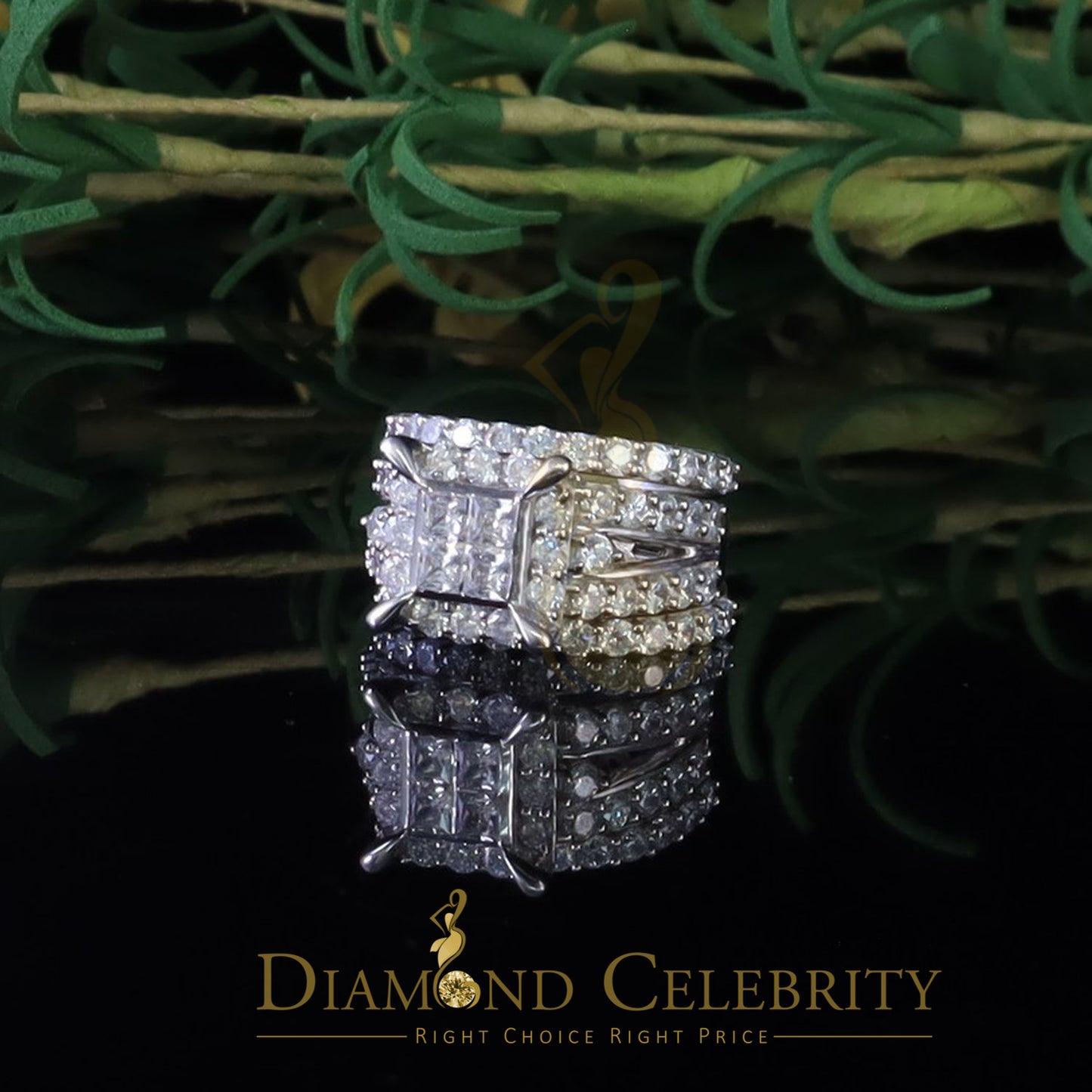 DiamondCelebritees 6.72ct Cubic Zirconia White 925 Sterling Silver Women 3PC Wedding Rings SZ 8