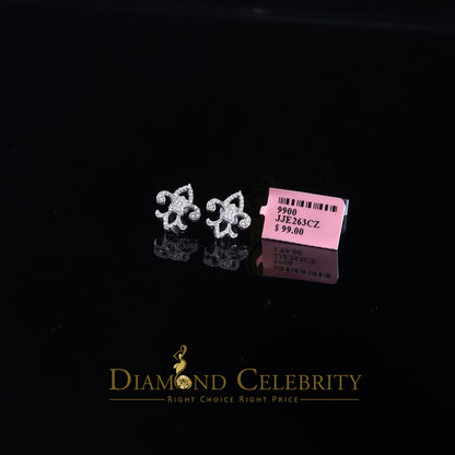 DiamondCelebritees  0.60ct Cubic Zirconia 925 White Silver Women's Fleur de Lis Screw Back Earrings