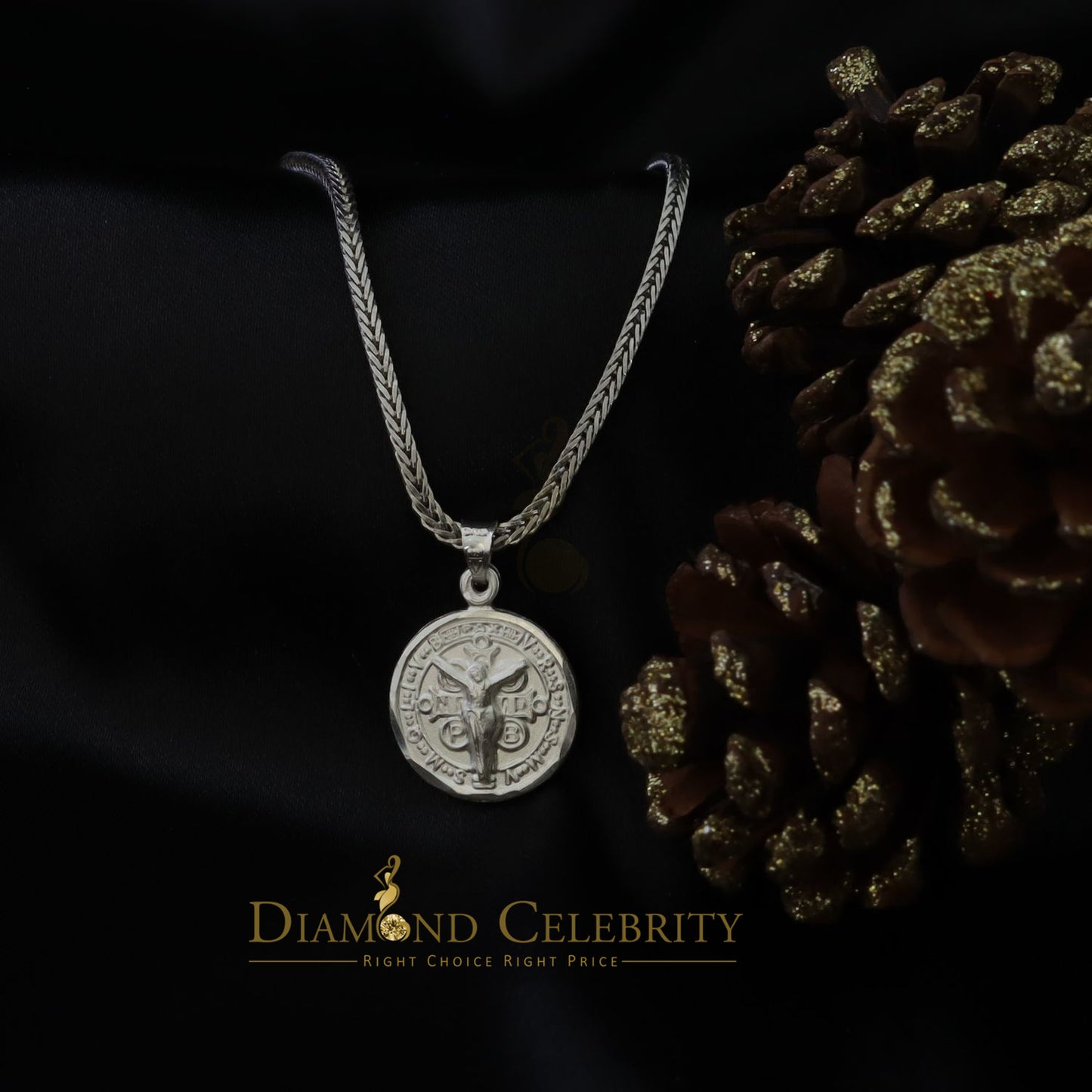 DiamondCelebritees Double Side Jesus & Benedict Men's/Women's Pendant Religious 925 Sterling Silver