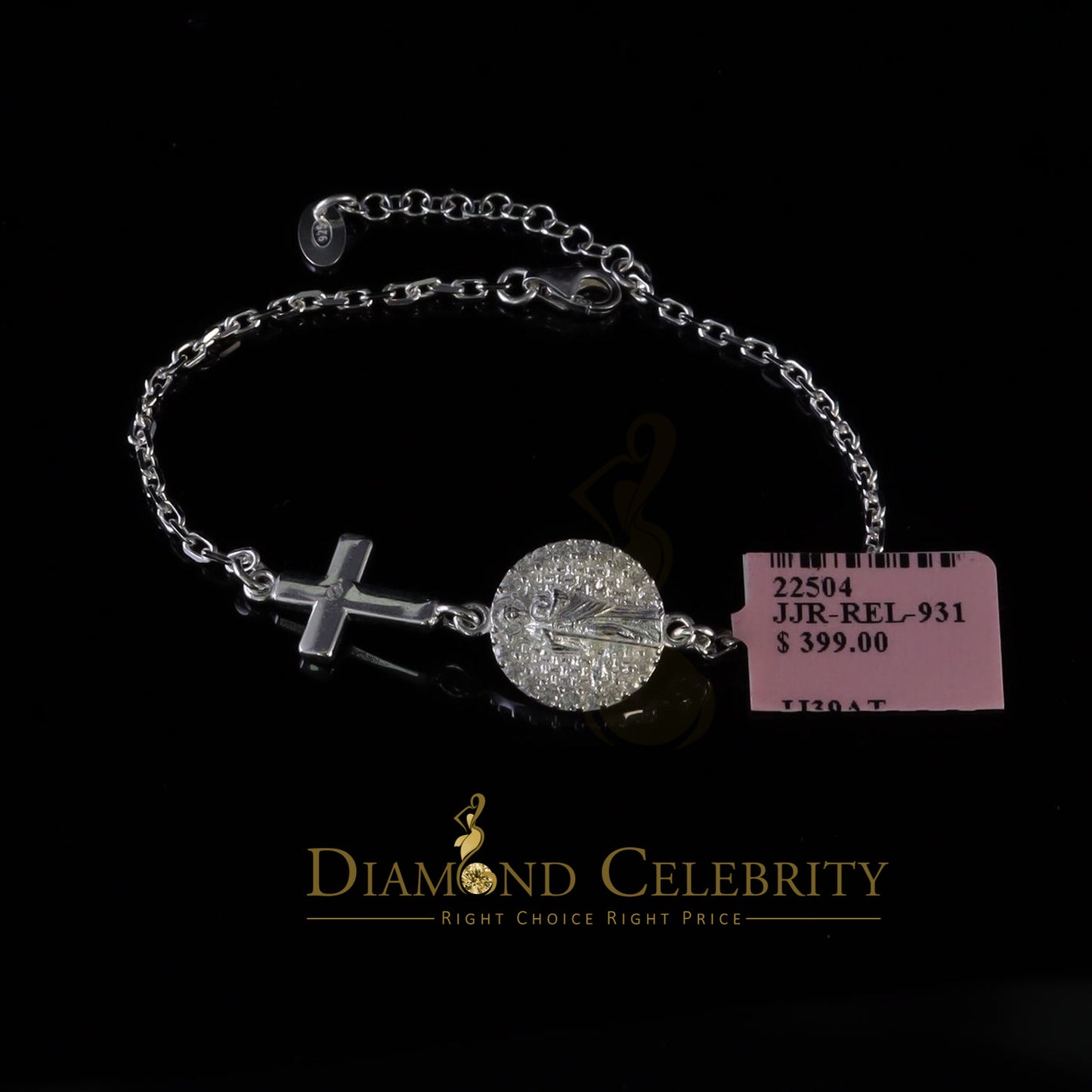 Diamondcelebritees CZ White Women's 925 Sterling Silver Virgin Merry and Cross Bracelet SZ 8