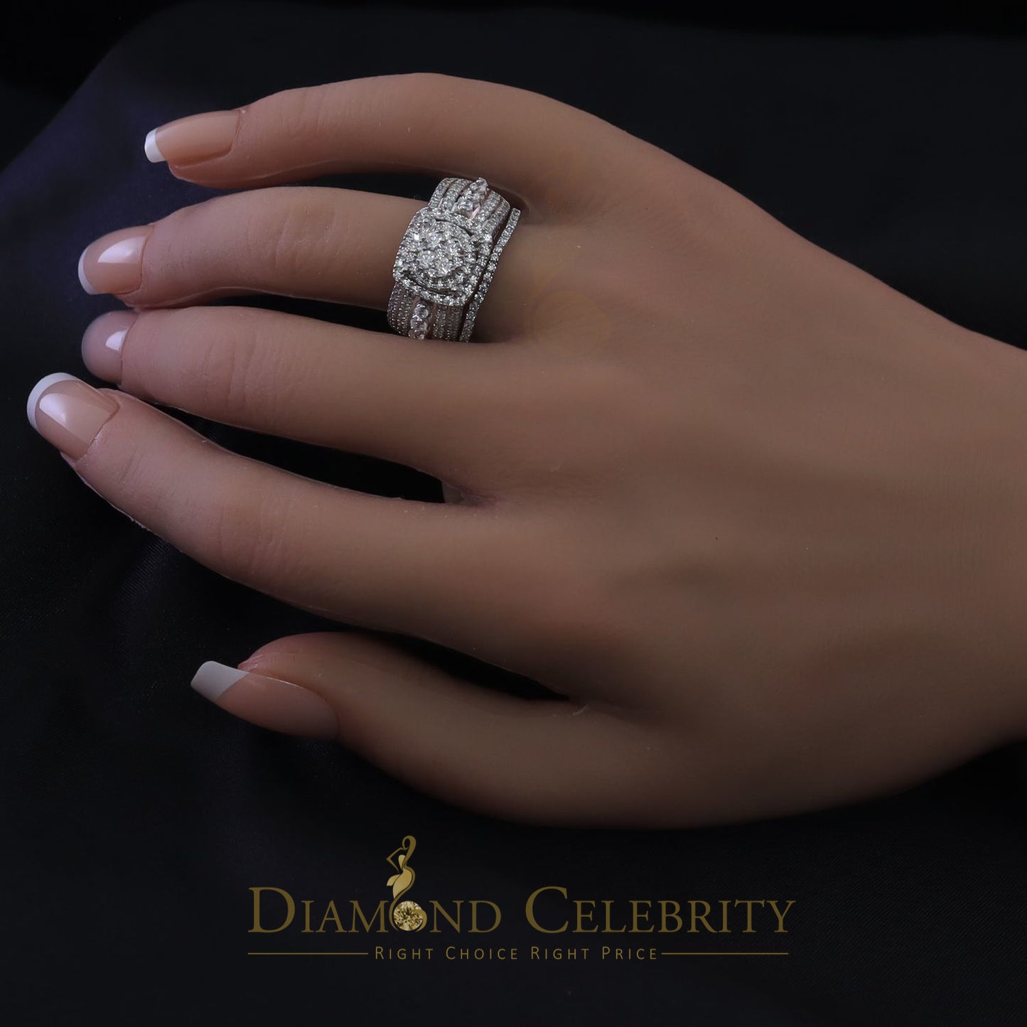 DiamondCelebritees White Sterling Silver 3.50ct Round Cubic Zirconia Double Bridal Womens Ring SZ7